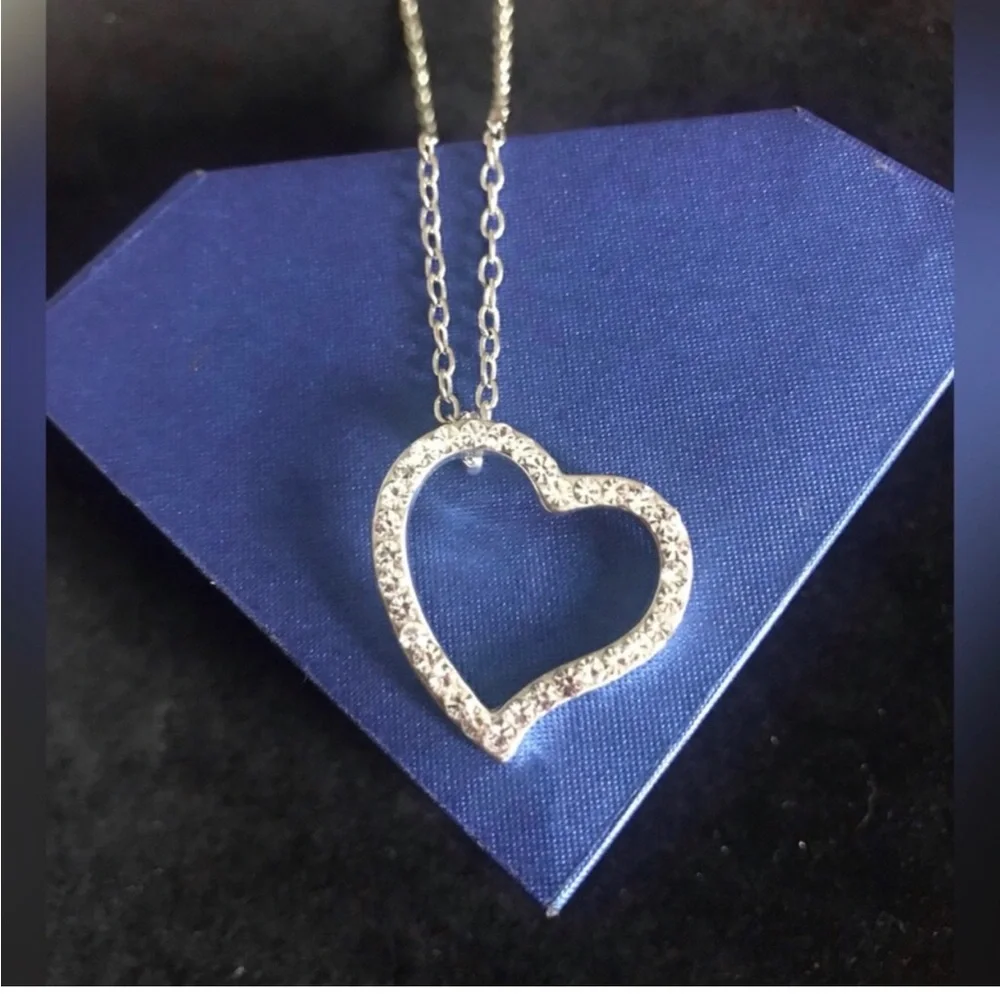 Silver Heart Pendant Necklace with Clear Stones